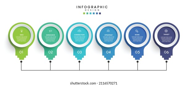 Pasa por el diseño de plantillas de infografía de procesos de línea de tiempo de negocios con iconos