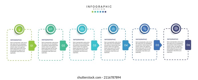 Pasa por el diseño de plantillas de infografía de procesos de línea de tiempo de negocios con iconos
