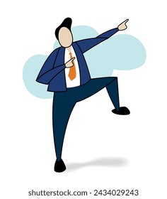 The steps of a businessman heading towards the front Step up the stairs Concept of business success. Vector illustration in flat design.