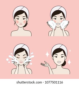 Steps to clean the face for the girl. To clear acne and bright face.