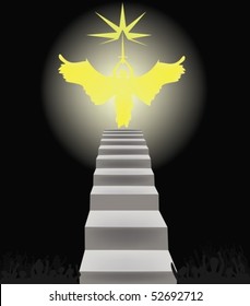 Steps conduct from people to an angel who costs above