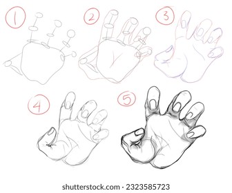 steps to draw a sketch of a gripping palm