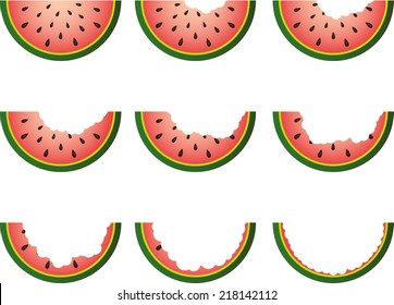 Steps Eating Slice Watermelon