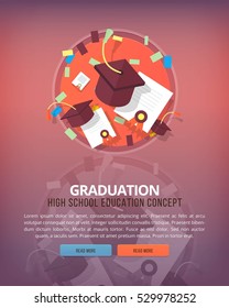 Steps of educational process. Graduation. Education and science vertical layout concepts. Flat modern style