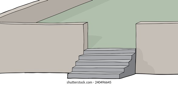 Steps going up to patio with walls over white