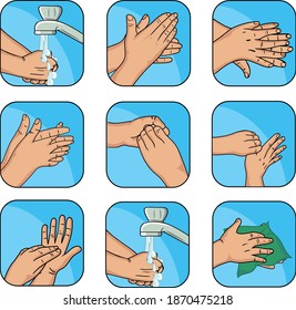 Pasos de la iluminación vectorial de lavado de manos