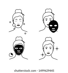 Steps how to apply facial mask. Beauty fashion girl apply facial mask.