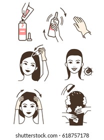 Steps How To Apply Hair Dye.  Vector Isolated Illustrations Set.