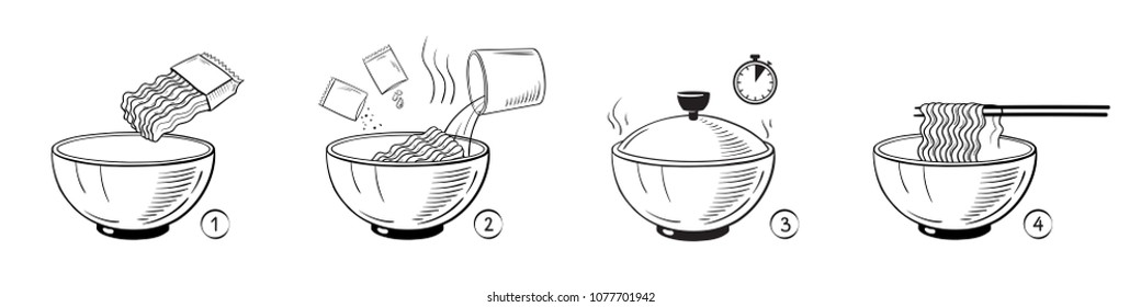 Steps how to cook pasta. Vector illustration.