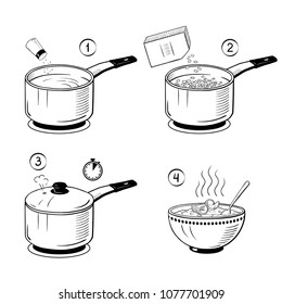 Steps how to cook porridge. Vector illustration.