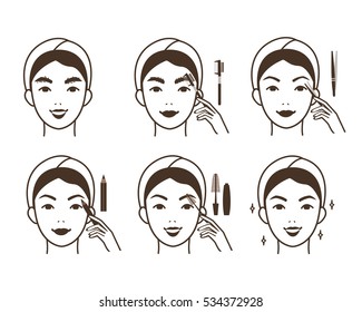 
Steps how to make eyebrow correction. Vector isolated illustrations set.