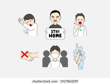 Steps How Prevent Coronavirus and viral infection. Covid-19, Coronavirus, fever, Respiratory Diseases. Vector illustration.