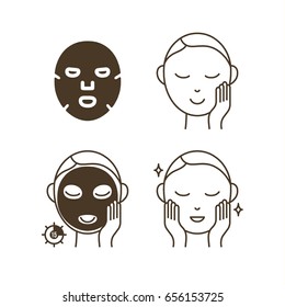 Steps How to Use Facial Sheet Mask. Vector Illustration.