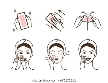 Steps How To Use Strip Wax For Facial Hair Removal. Isolated Vector Illustration.