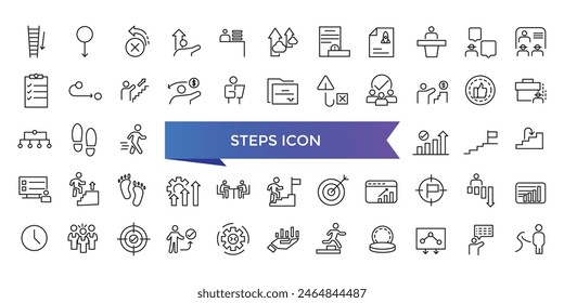 Icono de Pasos colección. Relacionado con escaleras, huella, progreso, paso a paso, hoja de ruta, proceso, caminar y más. Conjunto de iconos de vector de línea.