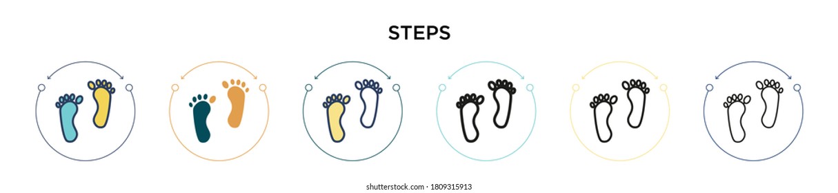 Steps icon in filled, thin line, outline and stroke style. Vector illustration of two colored and black steps vector icons designs can be used for mobile, ui, web