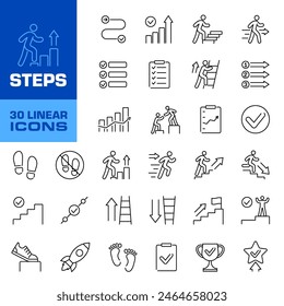 Steps icon set. Linear style.