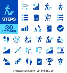 Steps icon set. Silhouette style.