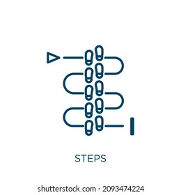 steps icon. Thin linear steps outline icon isolated on white background. Line vector steps sign, symbol for web and mobile
