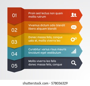 Steps infographic banner with arrows. Template for diagram, graph, presentation, chart, number options, workflow layout, web design. Business concept with 5 steps. Abstract background.