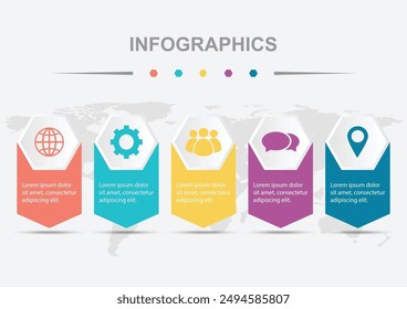 Steps infographic template design with haxagon badges, stock vector