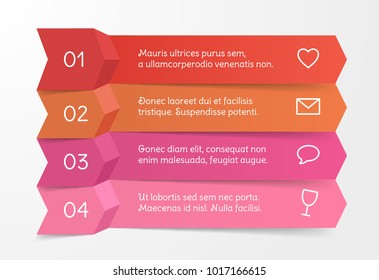 Steps infographics banners with arrows. Template for diagram, graph, presentation, chart, number options, workflow layout, web design. Business concept with 4 steps. Abstract background.