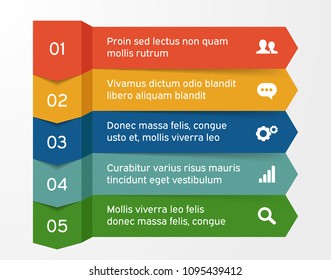 Steps infographics banners with arrows. Template for diagram, graph, presentation, chart, number options, workflow layout, web design. Business concept with 5 steps. Abstract background.
