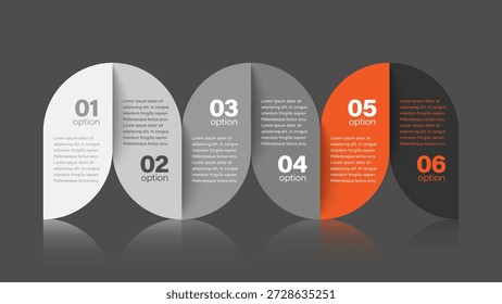 Infografía de pasos Plantilla gris minimalista moderna con detalles en naranja brillante. Diseño Horizontal de Vector para la visualización de datos