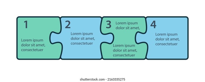 Steps infographics. Puzzle sequence. Four elements of puzzle. Process, workflow infographics, plan elements. Presentation chart elements. Vector illustration