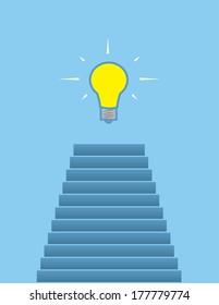 Steps leading up to floating lightbulb 