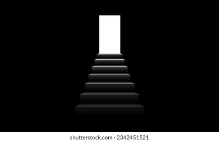 Steps leading to the light in the darkness. light at the end of the tunnel. Vector illustration.