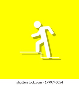 Steps man white icon with shadow