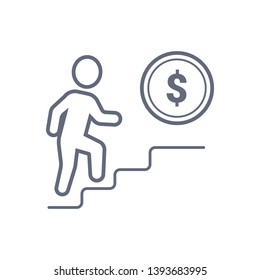 Steps to money, coin, vector business concept illustration. Line icon