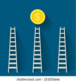 Steps to money. Concept of success. Vector flat illustration.