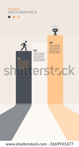 Steps on the path to success and rewards. Vertical infographic template
