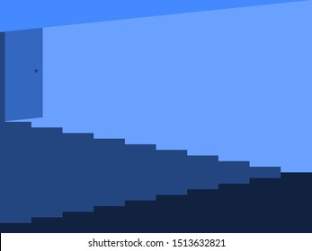 Steps to the open door. Light from the open door. Staircase flat. Vector illustration