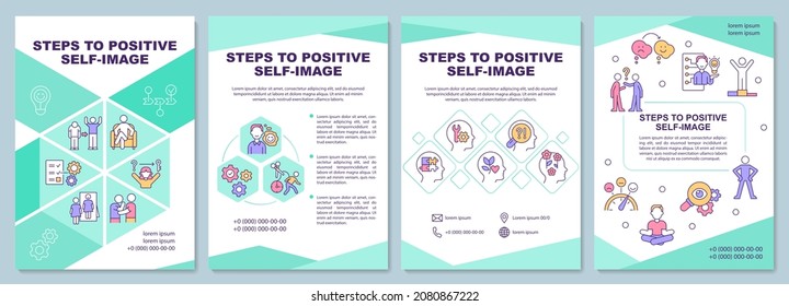 Steps to positive self-image brochure template. Self-acceptance. Flyer, booklet, leaflet print, cover design with linear icons. Vector layouts for presentation, annual reports, advertisement pages