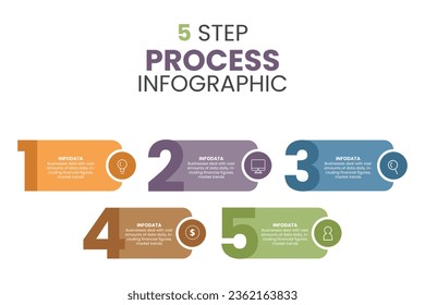 Los Pasos Procesan La Plantilla Infográfica Con Iconos Y 5 Opciones Utilizadas Para El Negocio, Presentación Infográfica De Negocio, Diseño De Flujo De Trabajo.