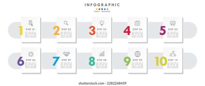 Steps and project management month in a year business panoramical horizontal infographic. Modern Cclorful flat infographics design template. Simple vector illustration for business presentation.