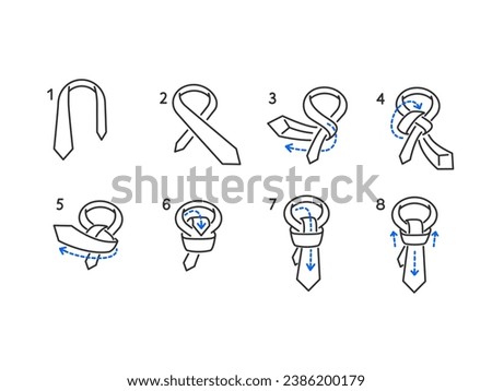 The steps of putting on a tie, linear icon set. How to tie a tie. Line with editable stroke