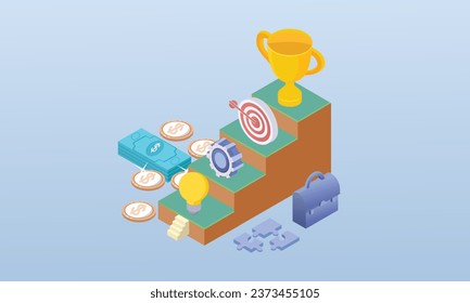 steps to success.on blue background.3D design.isometric vector design Illustration.