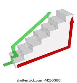 Steps to success with the different directions of the staircase. Ladder 3d  with arrows side view isolated.   Vector illustration on a white background.