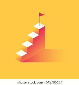 Steps to success with the flag at the top. The concept of achievement, business motivation. Vector illustration in trendy style