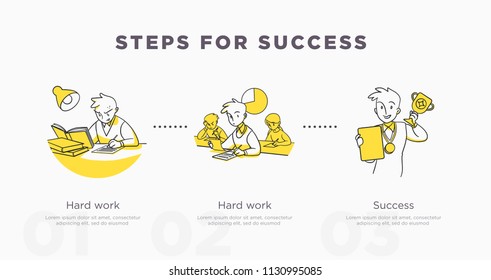 Steps for success. Study and life achievements and success concept. Vector illustration