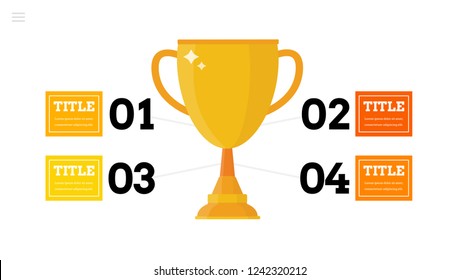 Steps to success. Web page template. Modern flat design of list. Success concept. Progress, victory. Cup