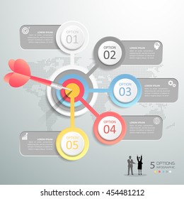 Steps to target infographic 5 options, Business concept infographic template can be used for workflow layout, diagram, number options, timeline or milestones project.