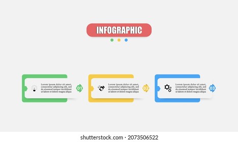 Schritte, die Timeline-Infografik-Design präsentieren drei Elemente. Konzept Infografische Planung Vorlage Zeitleiste mit 3 Schritten oder Optionen. Kann für das Workflow-Layout, Diagramm, Diagramm, Bericht, Web-Design verwendet werden.