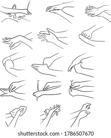 escalones de lavado de manos ilustración vectorial boceto mano dibujada con líneas negras aisladas en fondo blanco
