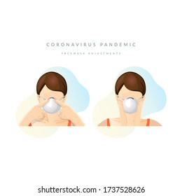 Steps to Wear Protective Face Mask - Icon as EPS 10 File