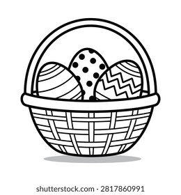 ster eggs in wicker basket vector illustration, bold line art icon